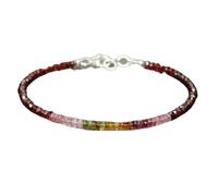 Pulsera de cuentas facetadas de granate y turmalina sandía de 3 mm con forma de neumático, cierre ajustable chapado en plata de 18 cm para hombre y mujer | LK_STACK_07692