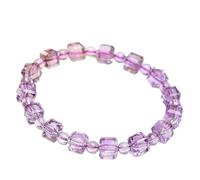 Pulsera de cuentas facetadas de lavanda para mujer, cubo geométrico morado y elástico redondo, elegante joyería de cuentas transparentes para regalo de uso diario
