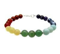 Pulsera de cuentas redondas de 8 mm con 7 chakras y corte liso, cierre chapado en plata de 18 cm, para hombre y mujer | LK_STACK_00023