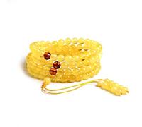 Pulsera de cuentas redondas de oración de cristal 108, piedra preciosa de ámbar amarillo Natural genuino de 7mm, te bendiga AAAAA