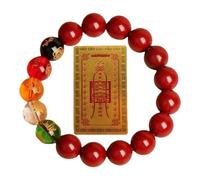 Pulsera de cuentas rojas estilo Feng Shui chino con dije dorado decorativo, pulsera elástica para hombres y mujeres