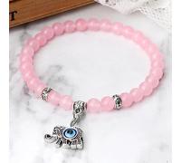 Pulsera de cuentas rosas de 6 mm con colgante de metal de mariposa, hecha a mano, elástica, para yoga, mujer, azul de la suerte, mal de ojo, para hombres, joyería de oración, regalo de elefante