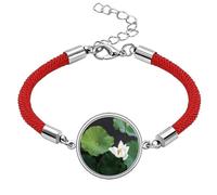 Pulsera de cuerda roja de la suerte con imagen de loto fresco, hecha a mano