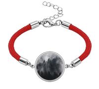 Pulsera de cuerda roja de la suerte con niebla de montaña oscura, hecha a mano
