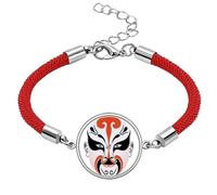 Pulsera de cuerda roja de la suerte de Mukezhai con cabeza de ópera de Pekín, hecha a mano