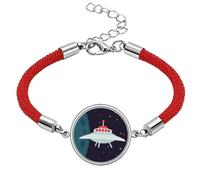 Pulsera de cuerda roja de la suerte hecha a mano con diseño de ovnis Art Deco de Universe and Alien