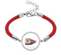 Pulsera de cuerda roja de la suerte hecha a mano con diseño de tren de Taiwán Art Deco