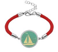 Pulsera de cuerda roja de la suerte hecha a mano con ilustración de vela deportiva con patrón azul