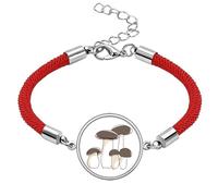 Pulsera de cuerda roja de la suerte hecha a mano con un delicioso patrón de hongos frescos