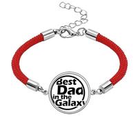 Pulsera de cuerda roja hecha a mano con cita del Día del Padre con texto en inglés "Best Dad in The Galaxy"