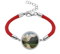 Pulsera de cuerda roja hecha a mano con diseño de paisaje de la naturaleza de Lake Mountain Science