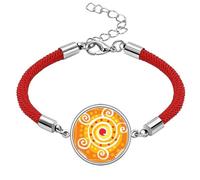 Pulsera de cuerda roja hecha a mano con diseño de tótems de México de la antigua civilización de la suerte, color naranja