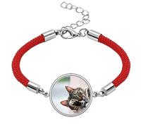 Pulsera de cuerda roja hecha a mano con fotografía de gato y actividad animal