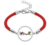 Pulsera de cuerda roja hecha a mano con la bandera de Brasil con texto en inglés "I Love Brazil"