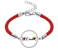Pulsera de cuerda roja hecha a mano con la bandera de la palabra "I Love Colombia", diseño de corazón