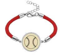 Pulsera de cuerda roja hecha a mano con patrón de dibujo de línea deportiva de béisbol