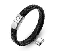 Pulsera de cuero AFSTALR para hombre, pulsera de cuero negro con grabado de letras A-Z, pulseras con cierre magnético, pulsera personalizada, joyería, regalos para hombres, Cuero sintético