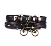 Pulsera de cuero auténtico con abalorio de bicicleta de aleación, vintage, punk, regalo ideal, para hombre, de Joielavie Jewellery