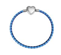 Pulsera de cuero azul de 19 cm con cadena de cuerda trenzada de serpiente y corazón, colgante de plata de ley 925, compatible con Pandora Moments