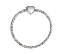 Pulsera de cuero blanco de 18 cm, cadena de cuerda trenzada de serpiente, corazón, colgante de plata de ley 925, compatible con Pandora Moments