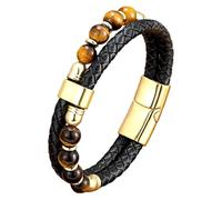 Pulsera De Cuero Con Cuentas Para Hombre, Con Cuentas De Piedra Natural, Brazalete De Doble Capa Con Cordón, Pulsera De Cuero Trenzado Negro Para Hombre Y Mujer, Joyería Para Aliviar La Ansiedad Y