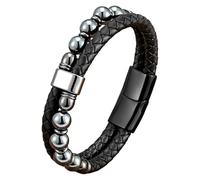 Pulsera De Cuero Con Cuentas Para Hombre, Con Cuentas De Piedra Natural, Brazalete De Doble Capa Con Cordón, Pulsera De Cuero Trenzado Negro Para Hombre Y Mujer, Joyería Para Aliviar La Ansiedad Y