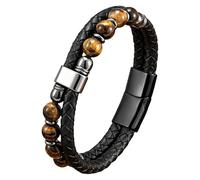 Pulsera De Cuero Con Cuentas Para Hombre, Con Cuentas De Piedra Natural, Brazalete De Doble Capa Con Cordón, Pulsera De Cuero Trenzado Negro Para Hombre Y Mujer, Joyería Para Aliviar La Ansiedad Y