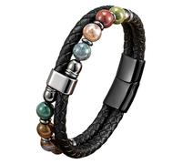 Pulsera De Cuero Con Cuentas Para Hombre, Con Cuentas De Piedra Natural, Brazalete De Doble Capa Con Cordón, Pulsera De Cuero Trenzado Negro Para Hombre Y Mujer, Joyería Para Aliviar La Ansiedad Y
