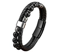 Pulsera De Cuero Con Cuentas Para Hombre, Con Cuentas De Piedra Natural, Brazalete De Doble Capa Con Cordón, Pulsera De Cuero Trenzado Negro Para Hombre Y Mujer, Joyería Para Aliviar La Ansiedad Y