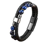 Pulsera De Cuero Con Cuentas Para Hombre, Con Cuentas De Piedra Natural, Brazalete De Doble Capa Con Cordón, Pulsera De Cuero Trenzado Negro Para Hombre Y Mujer, Joyería Para Aliviar La Ansiedad Y