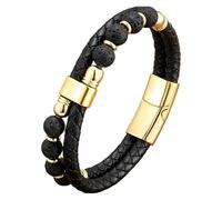 Pulsera De Cuero Con Cuentas Para Hombre, Con Cuentas De Piedra Natural, Brazalete De Doble Capa Con Cordón, Pulsera De Cuero Trenzado Negro Para Hombre Y Mujer, Joyería Para Aliviar La Ansiedad Y