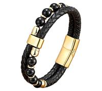 Pulsera De Cuero Con Cuentas Para Hombre, Con Piedra Natural. Brazalete De Doble Capa Con Cordón Trenzado Negro. Pulsera De Cuero Trenzado Para Hombre Y Mujer. Joyería Antiestrés Y Para Aliviar L