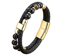Pulsera De Cuero Con Cuentas Para Hombre, Con Piedra Natural. Brazalete De Doble Capa Con Cordón Y Cuentas. Pulsera De Cuero Trenzado Negro Para Hombre Y Mujer. Joyería Para Aliviar La Ansiedad Y