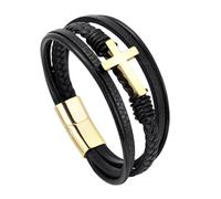 Pulsera De Cuero con Diseño De Fe para Hombre Multicapa Trenzada A Mano Estilo Punk Vintage Regalo para Niño Accesorios De Joyería Dorados De 23 Cm.