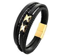 Pulsera De Cuero Con Letra Inicial Para Hombre, Pulsera De Cuero Con X Del Alfabeto Negro Con Cierre Magnético, Regalo De Joyería Para Papá, Esposo, Hermano, Novio, Hijo Y Abuelo, Oro De 21 Cm