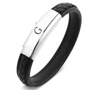 Pulsera de cuero con letra inicial para hombre, pulsera negra del alfabeto con hebilla ajustable, regalos de joyería para papá, marido, hermano, novio, hijo, abuelo, Cuero, No es una piedra preciosa