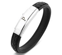 Pulsera de cuero con letra inicial para hombre, pulsera negra del alfabeto con hebilla ajustable, regalos de joyería para papá, marido, hermano, novio, hijo, abuelo, Cuero, No es una piedra preciosa