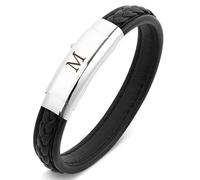 Pulsera de cuero con letra inicial para hombre, pulsera negra del alfabeto con hebilla ajustable, regalos de joyería para papá, marido, hermano, novio, hijo, abuelo, Cuero, No es una piedra preciosa