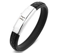 Pulsera de cuero con letra inicial para hombre, pulsera negra del alfabeto con hebilla ajustable, regalos de joyería para papá, marido, hermano, novio, hijo, abuelo, Cuero, No es una piedra preciosa
