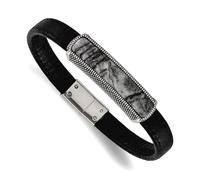 Pulsera de cuero de jaspe Picasso oxidado negro pulido de acero inoxidable de 20 cm y 8 mm de ancho, regalo de joyería para mamá, talla única, Gema Cuero Metal, Jaspe