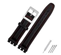 Pulsera de cuero genuino for swatch, correa de reloj lisa, correa de muñeca de 17mm y 19mm, correas de reloj rojas, correa de reloj for hombre y mujer, accesorios ( Color : Black red silver , Size : 1