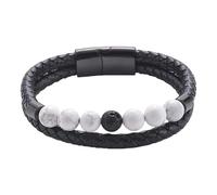 Pulsera De Cuero Genuino Trenzado De Doble Capa Para Hombre Con Cuentas De Piedra Natural Para La Sanación De Los 7 Chakras. Cierre Magnético. Joyería Protectora. Regalo Ideal Para Él O Ella. Ho