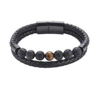 Pulsera De Cuero Genuino Trenzado De Doble Capa Para Hombre, Con Cuentas De Piedra Natural Para La Sanación De Los 7 Chakras, Cierre Magnético, Joyería Protectora, Regalo Para Él O Ella, Piedra