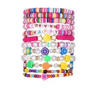 Pulsera de cuero marrón para hombre Preppy Bracelets Set Colorful Heart Star Polymer Beaded Pearl Clay Stackable Charm Kidcore Aesthetic Summer Beach Layering Bracelets Jewelry relojes de pulsera de