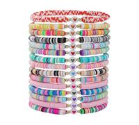 Pulsera de cuero marrón para hombre Preppy Bracelets Set Colorful Heart Star Polymer Beaded Pearl Clay Stackable Charm Kidcore Aesthetic Summer Beach Layering Bracelets Jewelry relojes de pulsera de