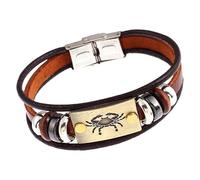 Pulsera De Cuero Marrón Retro Con 12 Constelaciones, Brazalete Rígido Del Zodiaco Para Mujer, Hombre Y Pareja, Con El Signo Del Horóscopo. Accesorios De Joyería Astrológica. Cáncer, 20,5 Cm.