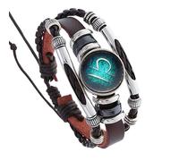Pulsera De Cuero Multicapa Con Constelación Del Zodíaco Hecha A Mano Para Mujeres Y Hombres, Pulsera Tejida Fluorescente Con Signo Del Zodíaco, Joyería De Cumpleaños Para Parejas, Libra, 21 Cm