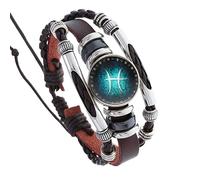 Pulsera De Cuero Multicapa Con Constelación Del Zodíaco Hecha A Mano Para Mujeres Y Hombres, Pulsera Tejida Fluorescente Con Signo Del Zodíaco, Joyería De Cumpleaños Para Mejores Amigas, Piscis