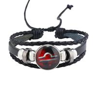 Pulsera De Cuero Multicapa Con Constelación Del Zodíaco, Pulsera Vintage De Cuero Negro, Pulseras Tejidas A Mano Ajustables, Joyería De Moda De Cumpleaños Para Mujeres Y Hombres, Libra, 21 Cm