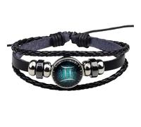 Pulsera De Cuero Negra Con Los Doce Espíritus Del Zodiaco. Pulsera De Cuerda De Cuero Trenzada Multicapa Con Cuentas. Accesorio De Joyería Del Zodiaco Ajustable. Regalos Para Entusiastas. Géminis